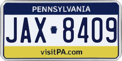 PA license plate JAX8409