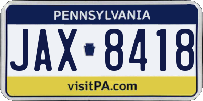 PA license plate JAX8418