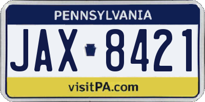 PA license plate JAX8421