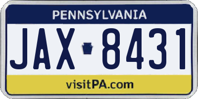 PA license plate JAX8431
