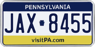PA license plate JAX8455