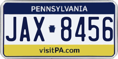 PA license plate JAX8456