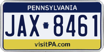 PA license plate JAX8461