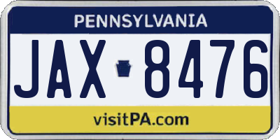 PA license plate JAX8476