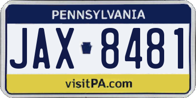 PA license plate JAX8481