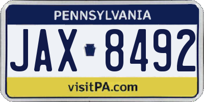 PA license plate JAX8492