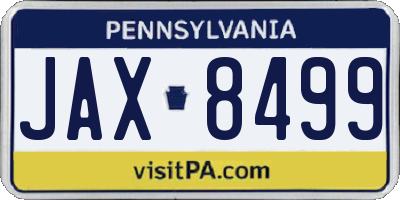 PA license plate JAX8499