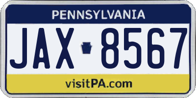 PA license plate JAX8567