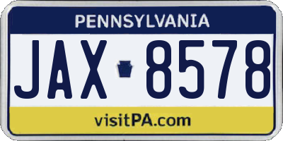 PA license plate JAX8578