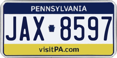 PA license plate JAX8597