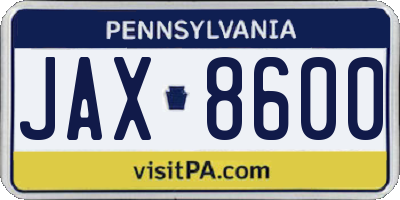 PA license plate JAX8600
