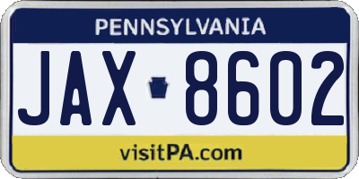 PA license plate JAX8602