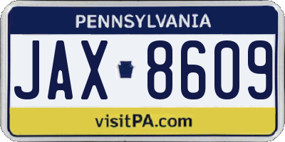 PA license plate JAX8609