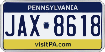 PA license plate JAX8618