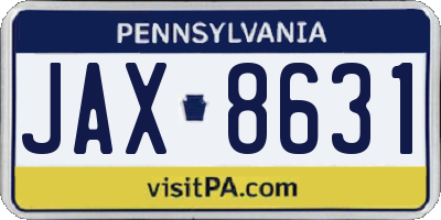 PA license plate JAX8631