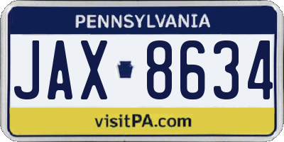 PA license plate JAX8634