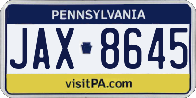 PA license plate JAX8645