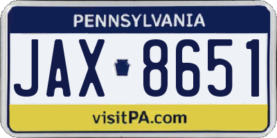 PA license plate JAX8651