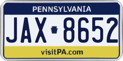 PA license plate JAX8652