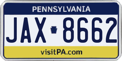 PA license plate JAX8662