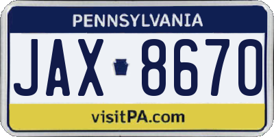 PA license plate JAX8670