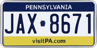 PA license plate JAX8671