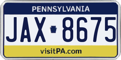 PA license plate JAX8675