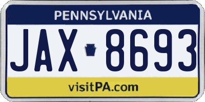PA license plate JAX8693