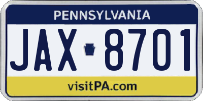 PA license plate JAX8701