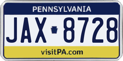 PA license plate JAX8728