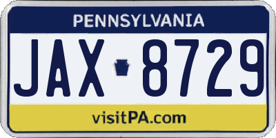 PA license plate JAX8729