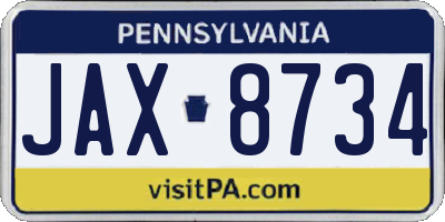 PA license plate JAX8734