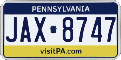 PA license plate JAX8747