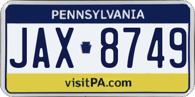 PA license plate JAX8749
