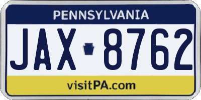 PA license plate JAX8762