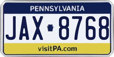PA license plate JAX8768
