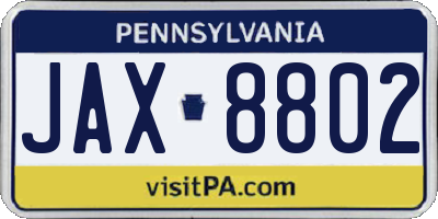 PA license plate JAX8802