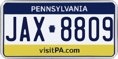 PA license plate JAX8809