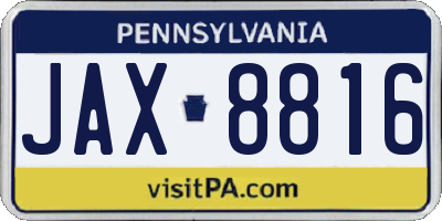 PA license plate JAX8816