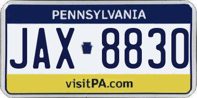 PA license plate JAX8830