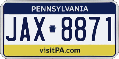 PA license plate JAX8871