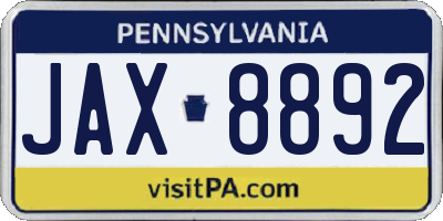 PA license plate JAX8892