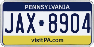 PA license plate JAX8904