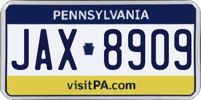PA license plate JAX8909