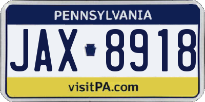 PA license plate JAX8918