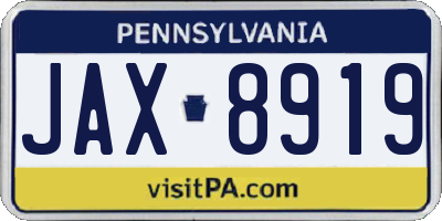 PA license plate JAX8919
