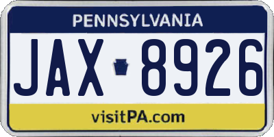 PA license plate JAX8926