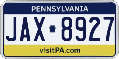 PA license plate JAX8927
