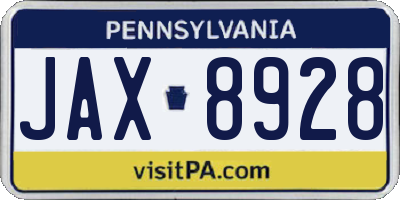 PA license plate JAX8928
