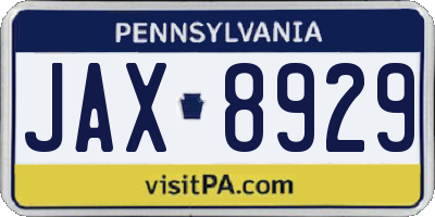 PA license plate JAX8929